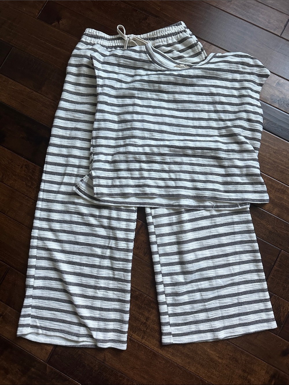 J.O.A. Gray/Taupe & Off-White Striped Comfy Set